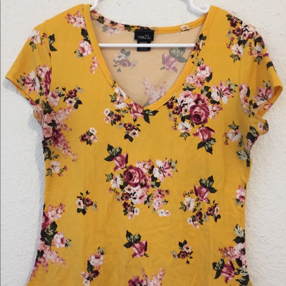 yellow floral v-neck